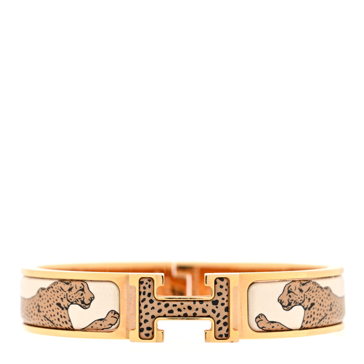 Hermes Enamel Narrow Print Guepards Clic Clac H Bracelet PM Sable 1 of 5