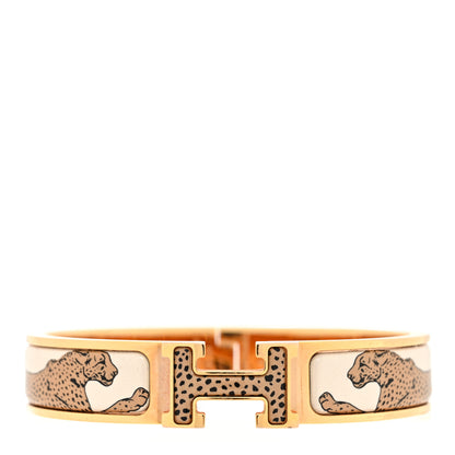 Hermes Enamel Narrow Print Guepards Clic Clac H Bracelet PM Sable 1 of 5