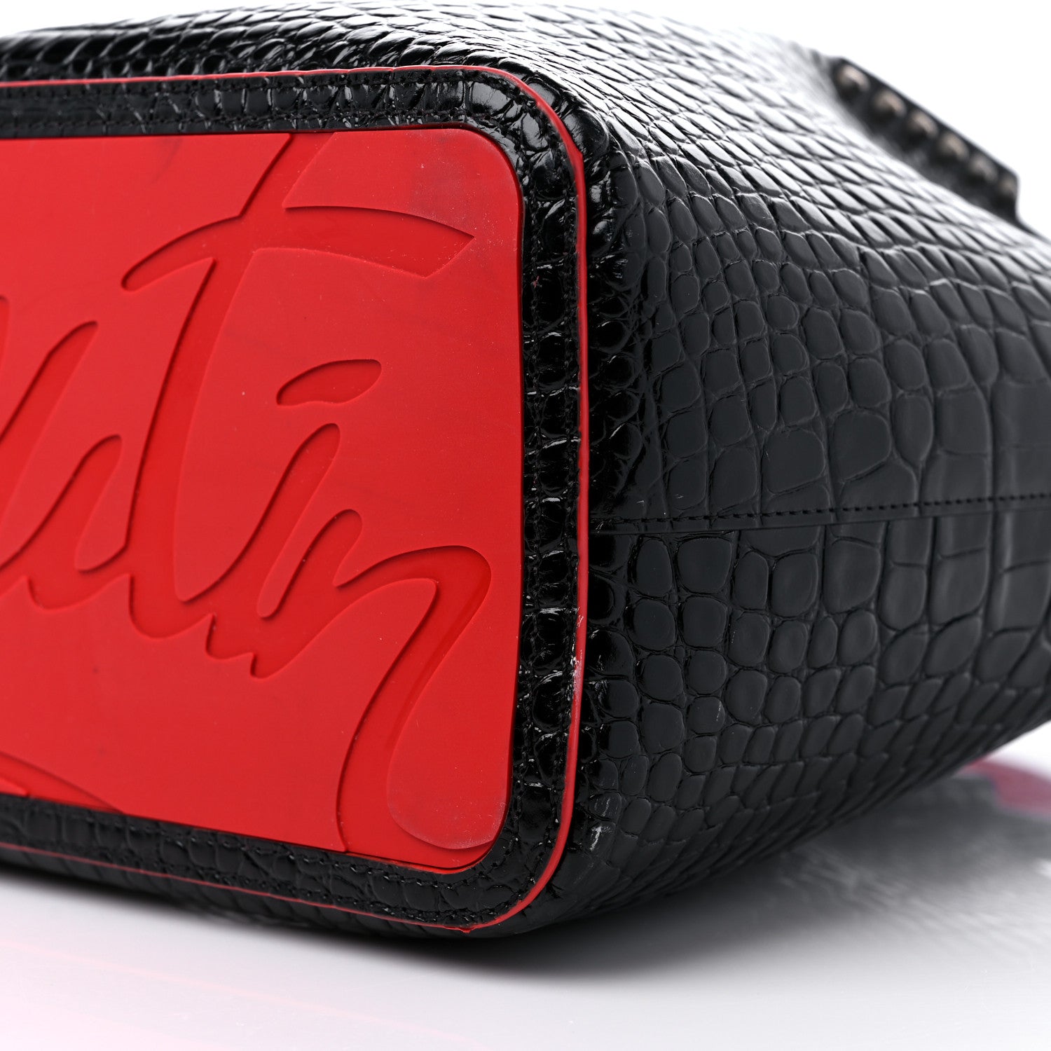 Christian Louboutin Calfskin Crocodile Embossed Spikes Large Cabarock Black 9 of 10
