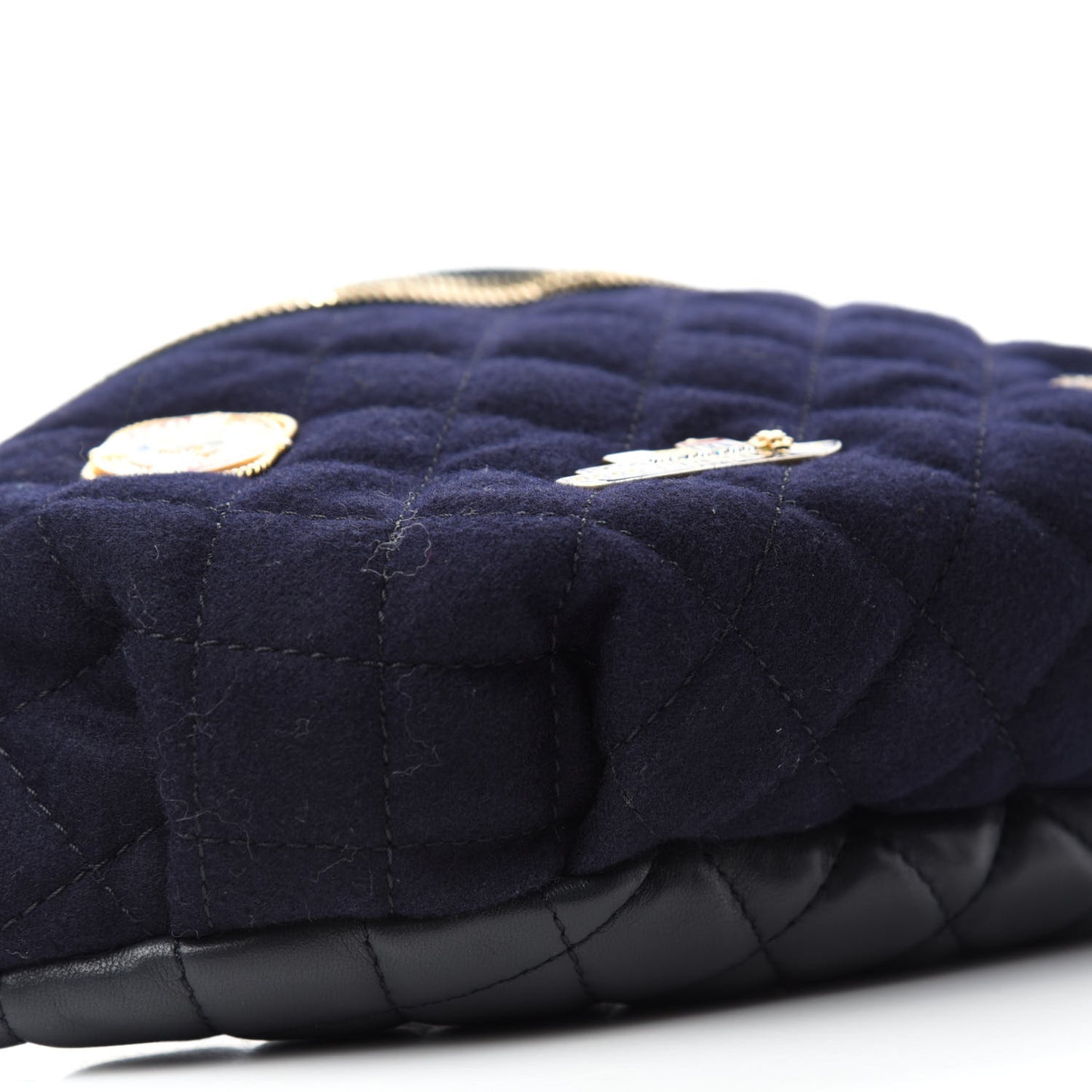 Wool Lambskin Quilted Paris Hamburg Charms Waist Bag Dark Navy