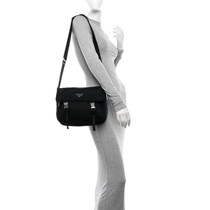 Prada Nylon Vela Double Snap Buckle Messenger Bag Black 2 of 10