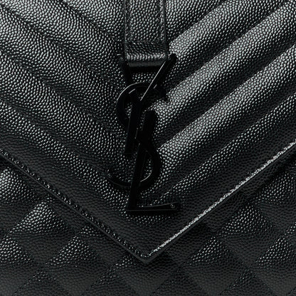Saint Laurent Grain De Poudre Textured Mixed Matelasse Triquilt Medium Monogram Monochrome Satchel Black 9 of 11