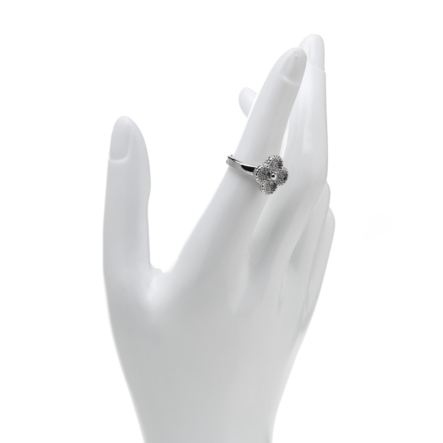 18K White Gold Diamond Vintage Alhambra Ring 52 6
