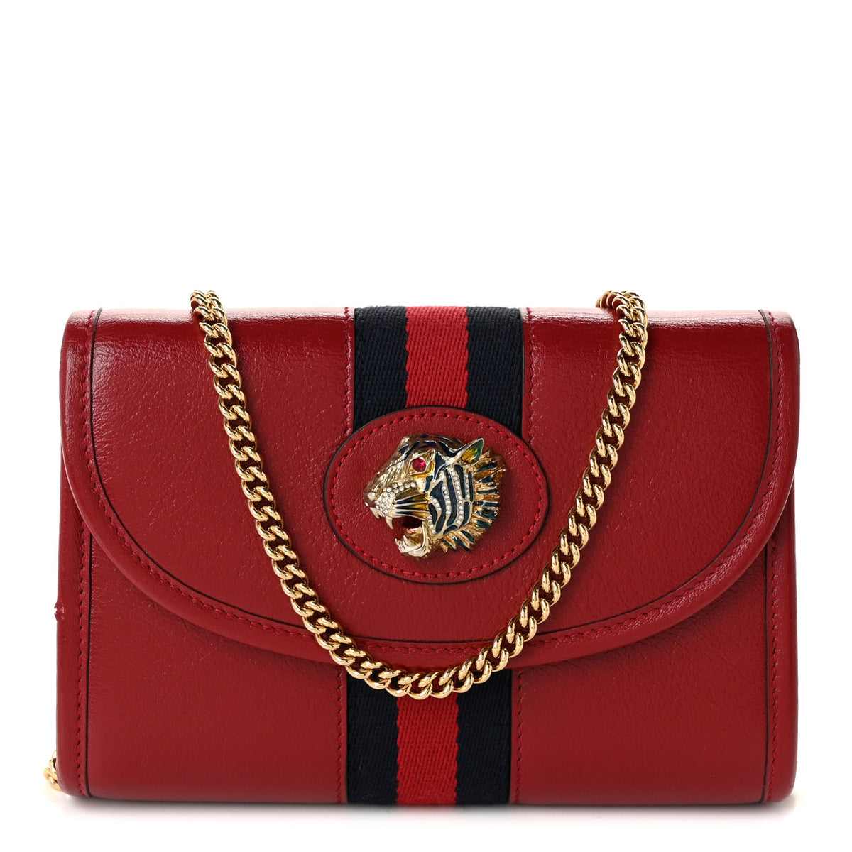 Gucci Textured Calfskin Web Mini Rajah Slim Flap Shoulder Bag Romantic Cherry 1 of 11