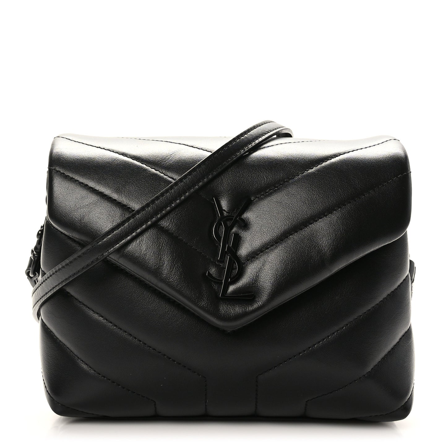 Calfskin Y Quilted Monogram Monochrome Toy Loulou Crossbody Bag Black