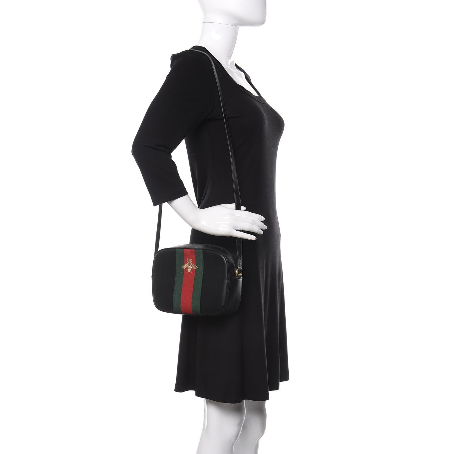 Calfskin Web Small Webby Bee Shoulder Bag Black