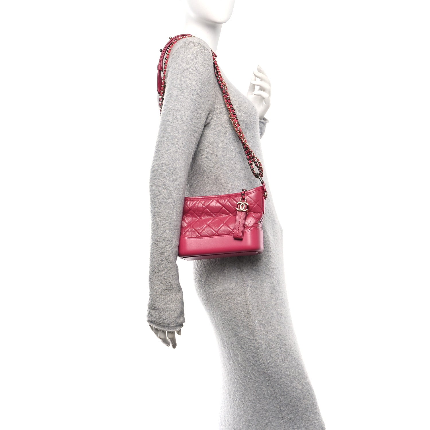 Chanel Aged Calfskin Quilted Small Gabrielle Hobo Fuchsia 2 of 10