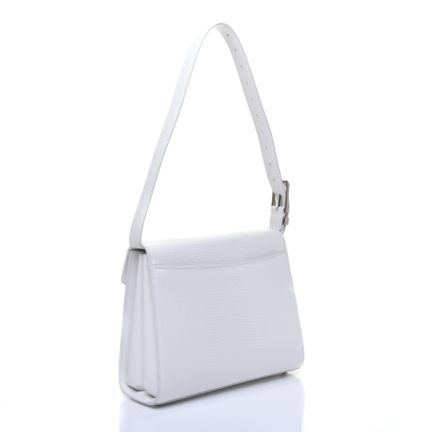 Balenciaga Patent Calfskin Lizard Embossed Medium Ghost Shoulder Bag Optic White 3 of 10