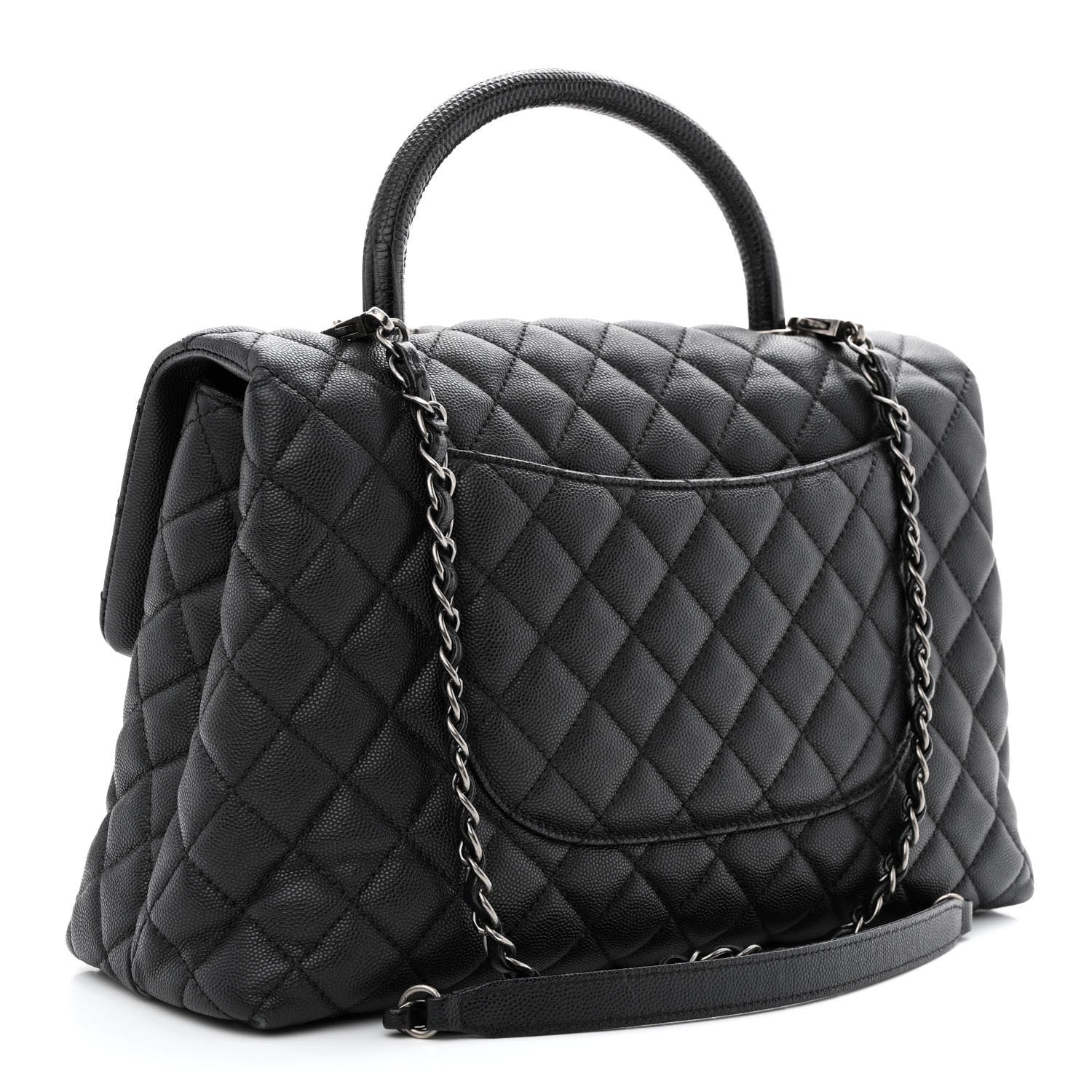 Chanel Caviar Lizard Quilted Medium Coco Handle Flap Black 3 of 11