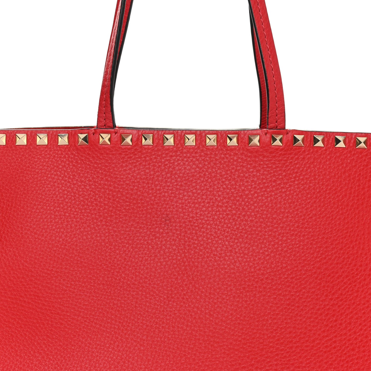 Grained Calfskin Small Rockstud Shoulder Tote Rouge Pur