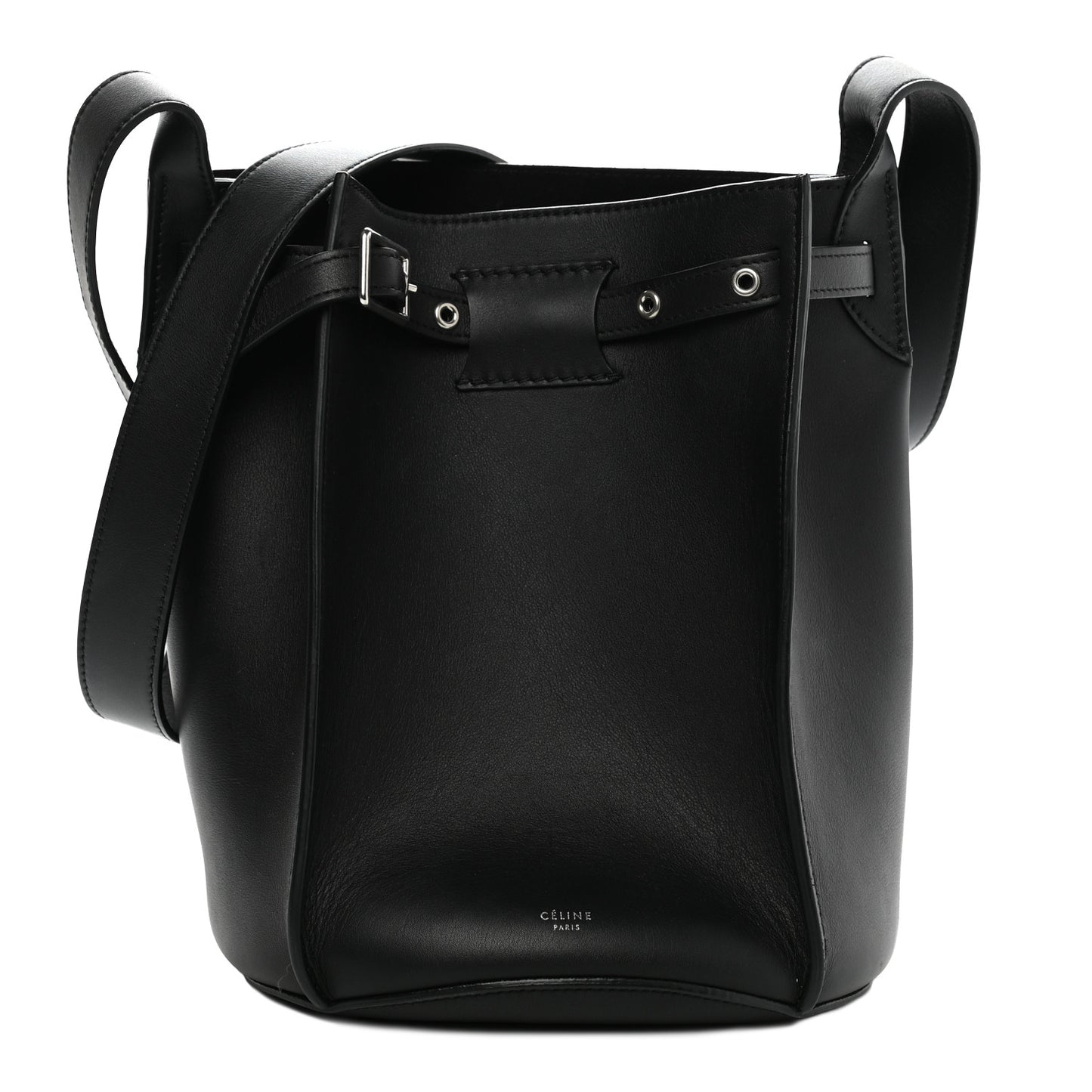 Smooth Calfskin Long Strap Big Bag Bucket Black