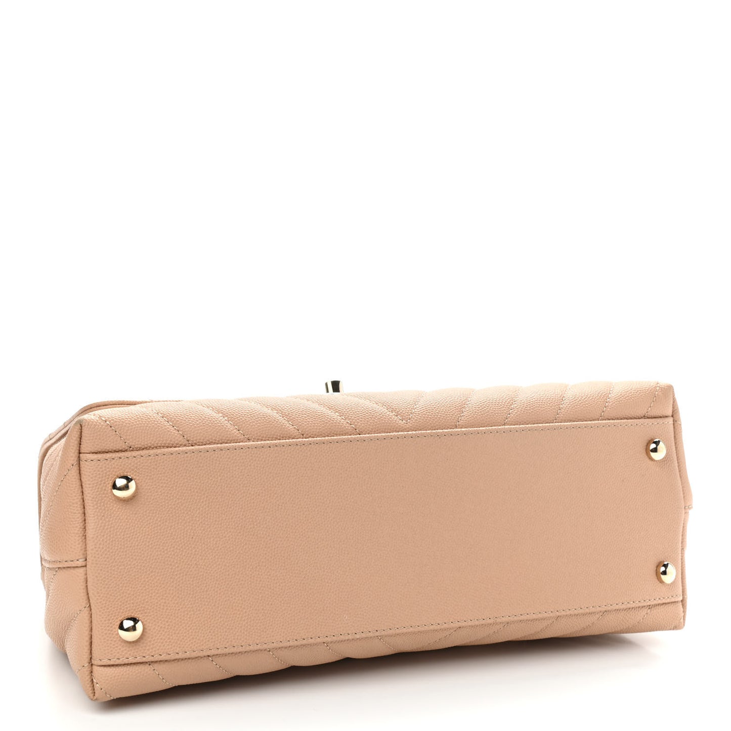 Caviar Chevron Quilted Small Coco Handle Flap Beige
