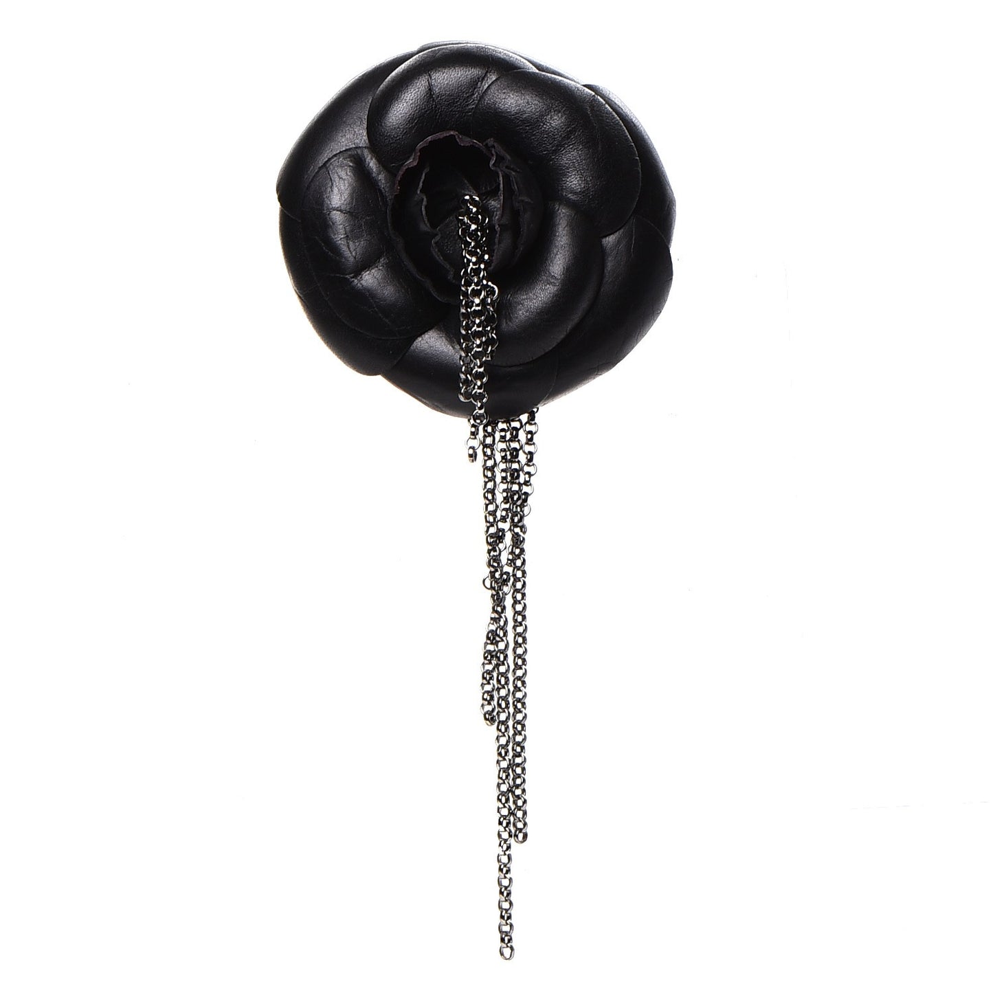 Calfskin Camellia Brooch Black