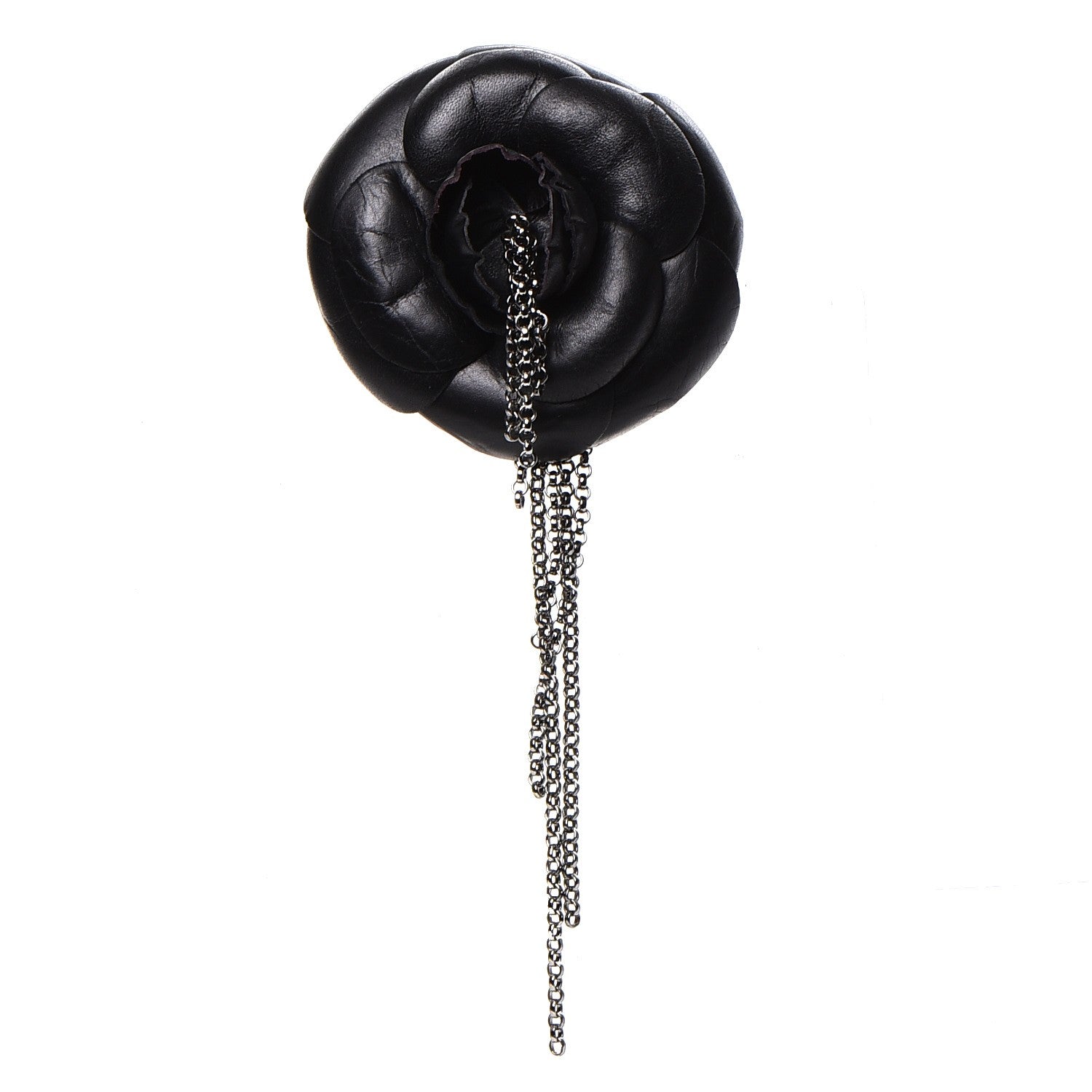 Chanel Calfskin Camellia Brooch Black 1 of 5