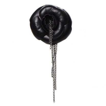 Chanel Calfskin Camellia Brooch Black 1 of 5