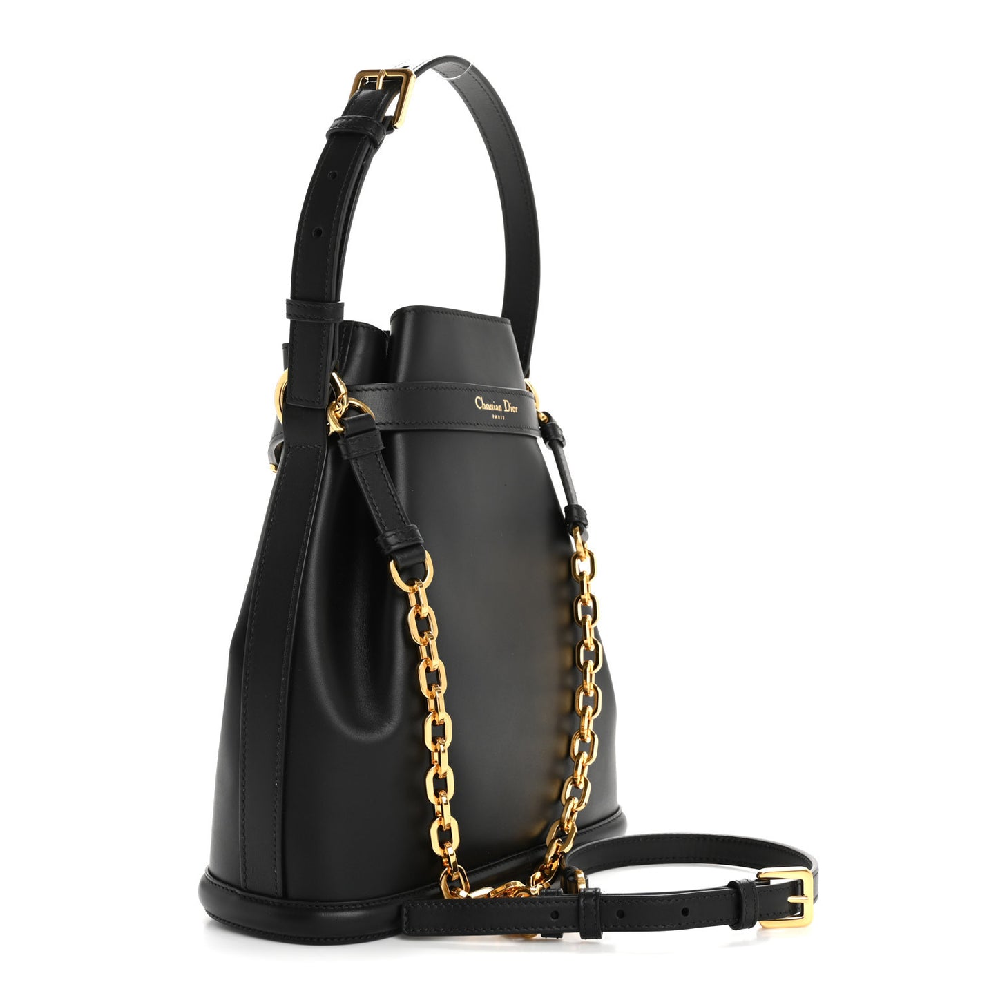 Calfskin CD Embossed Medium C'est Chain Bucket Bag Black