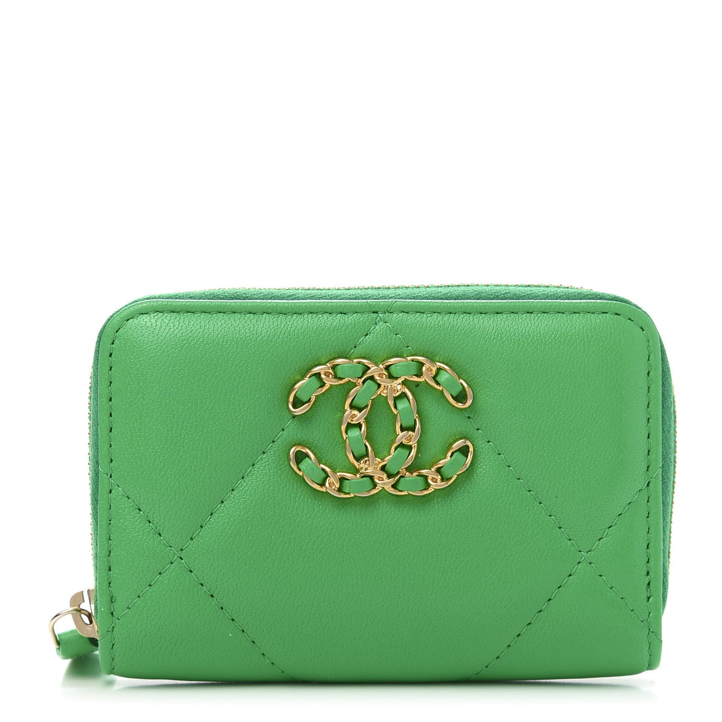 Goatskin Quilted 19 Zip Around Coin Purse Wallet Green