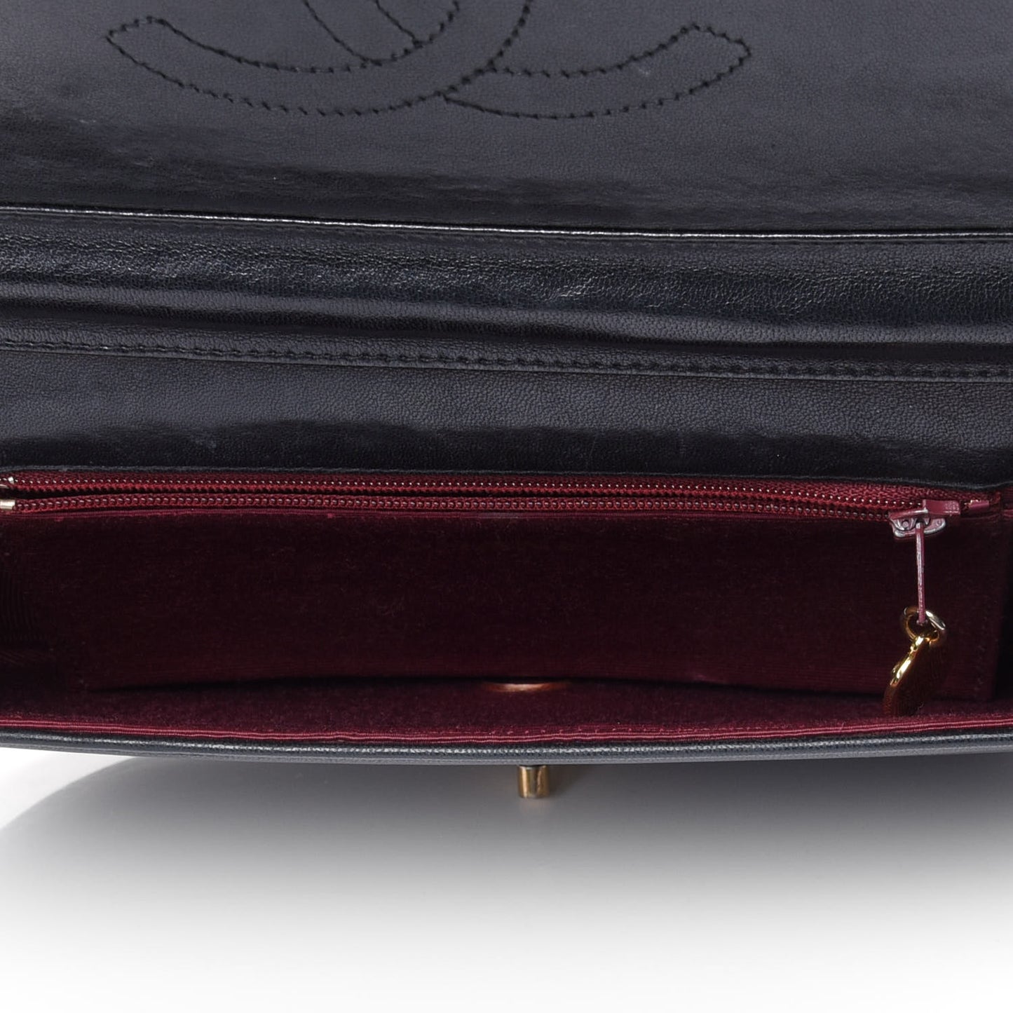 Lambskin Ribbon Stitched Small Single Flap Black