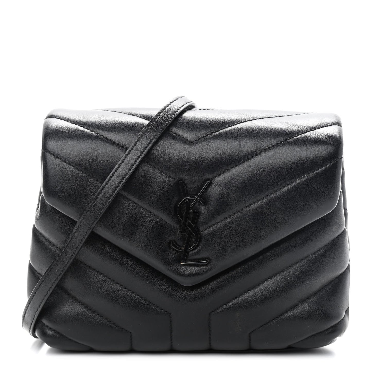 Calfskin Y Quilted Monogram Toy Loulou Crossbody Bag Black