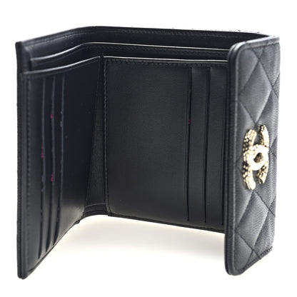 Chanel Caviar Quilted Chain Embossed Compact Flap Wallet Black 5 of 8