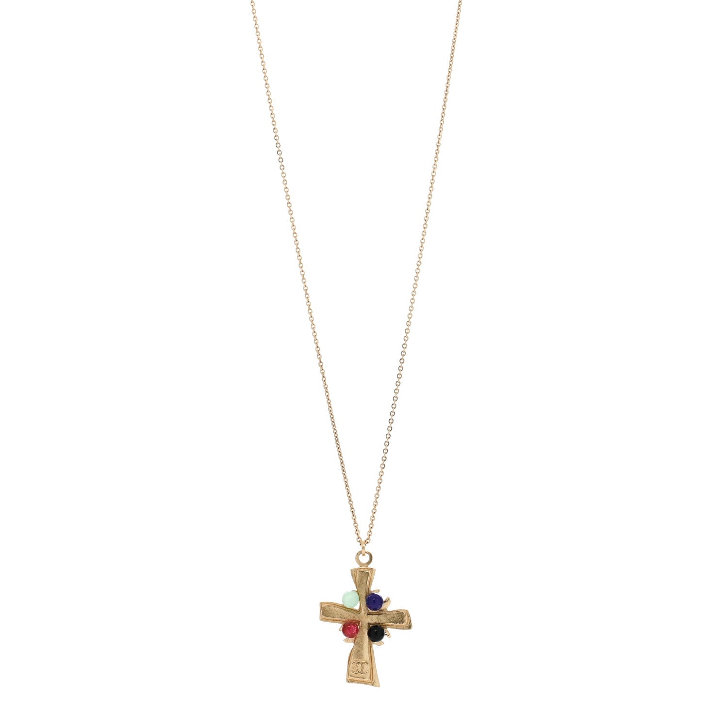Chanel Gripoix CC Cross Pendant Necklace Gold 1 of 5
