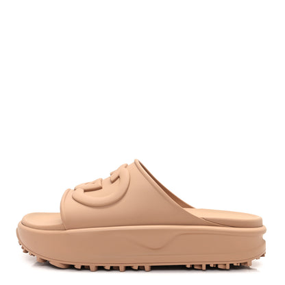 Gucci Soft Rubber Mens Interlocking G Platform 42mm Slide Sandals 10 Vintage Camel 1 of 9