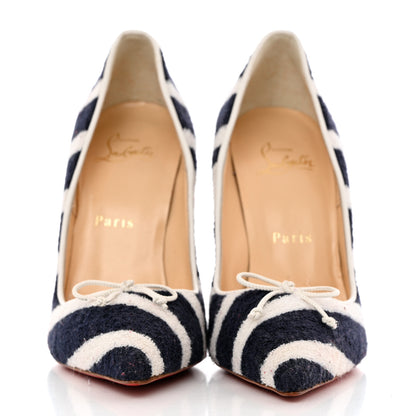 Christian Louboutin Sponge Fabric Shiny Nappa Decollete Spa 100 Pumps 37 Navy White 2 of 10