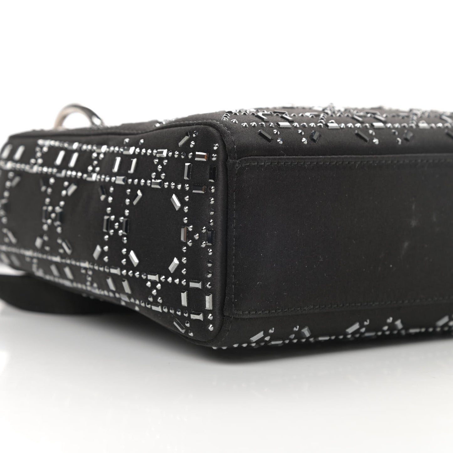 Satin Crystal Cannage Mini Lady Dior Black