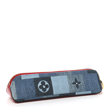 Louis Vuitton Denim Damier Monogram Patchwork Elizabeth Pencil Pouch Blue Rouge 3 of 7