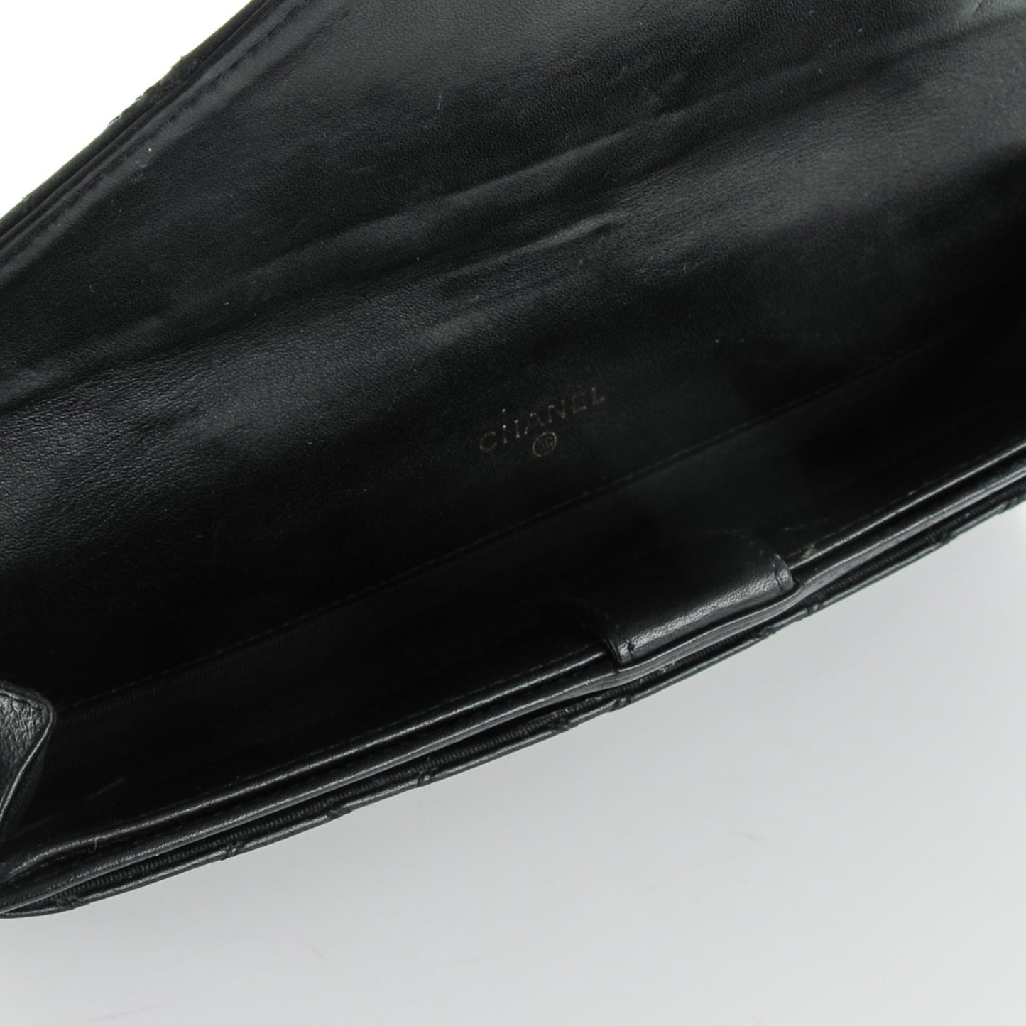 Lambskin Diamond Stitched Long Flap Wallet Black