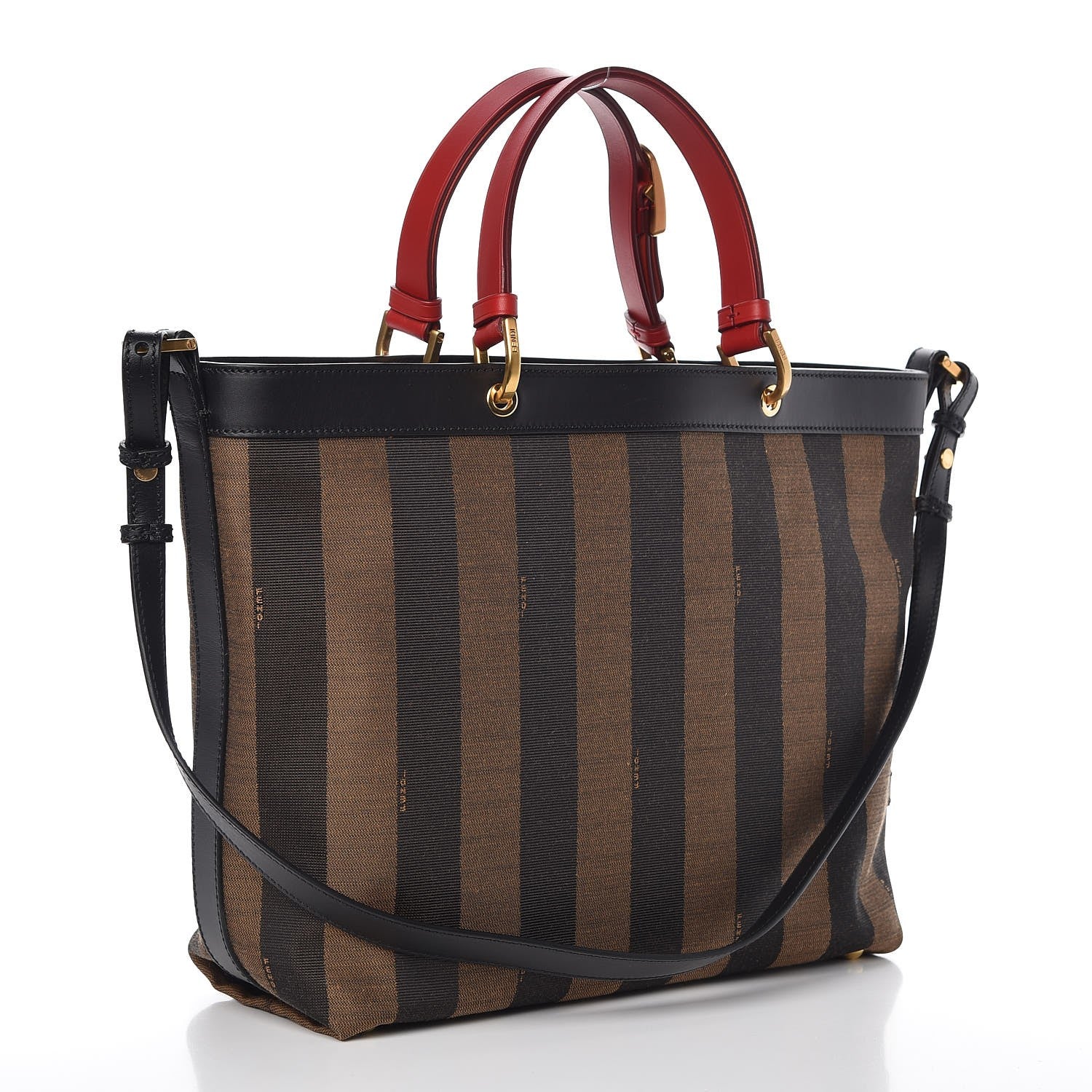 Fendi Pequin Cuoio Vegetale Shoulder Tote Tobacco Black Cuoio 4 of 14