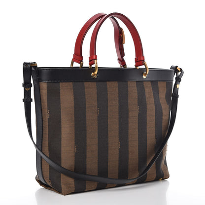 Fendi Pequin Cuoio Vegetale Shoulder Tote Tobacco Black Cuoio 4 of 14