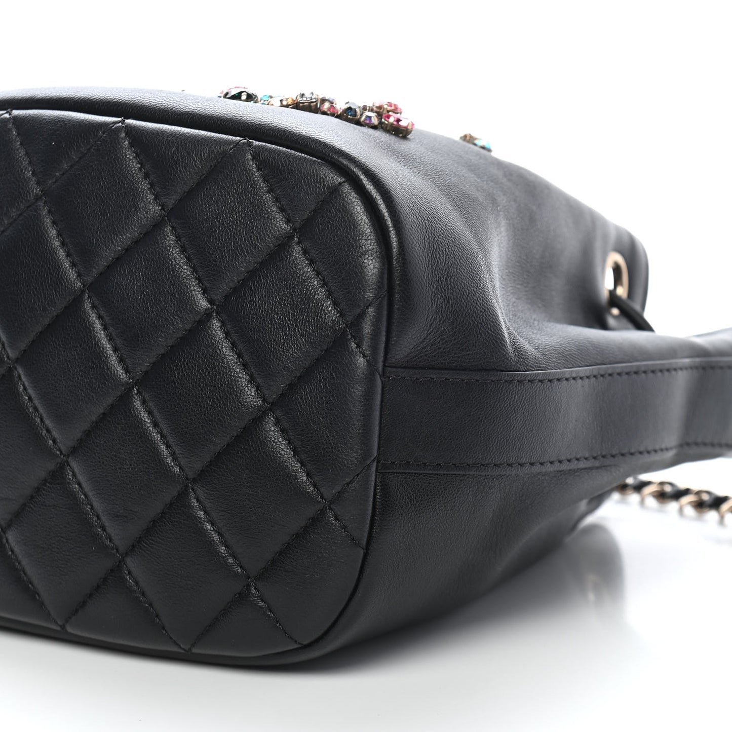 Lambskin Calfskin Quilted Strass Mania Mini Drawstring Bucket Bag Black