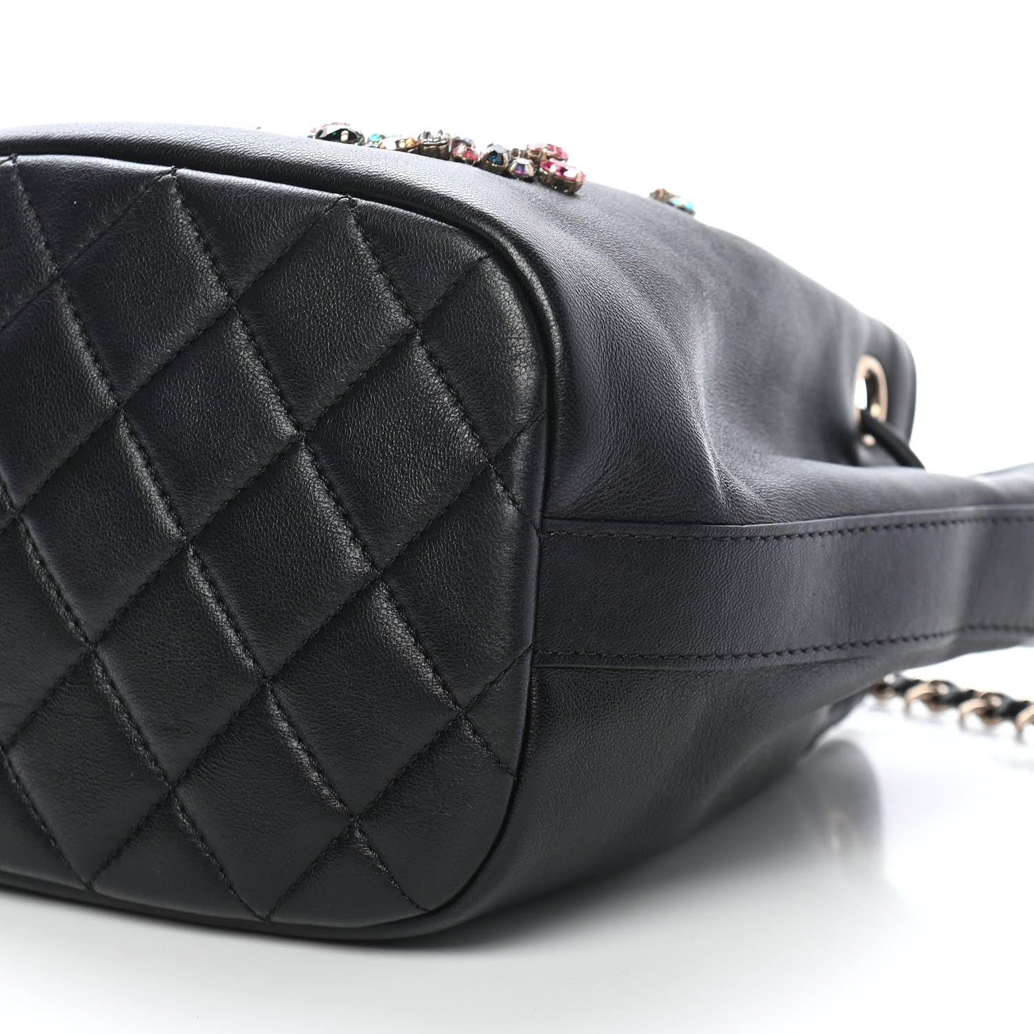 Chanel Lambskin Calfskin Quilted Strass Mania Mini Drawstring Bucket Bag Black 9 of 9