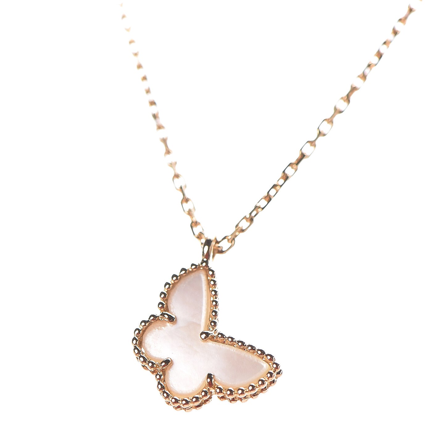 18K Yellow Gold Mother of Pearl Sweet Alhambra Butterfly Pendant Necklace
