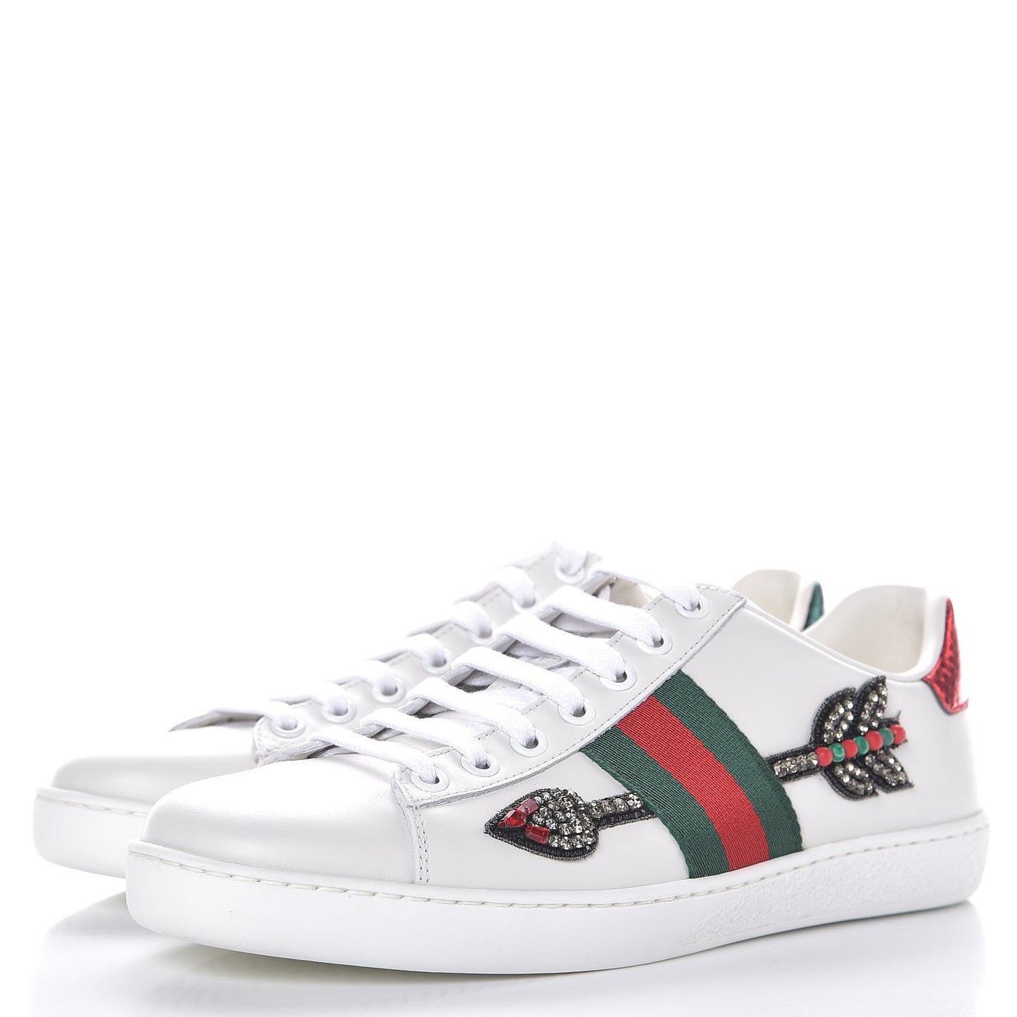 Calfskin Web Studded Arrow Ace Sneakers 36.5 White