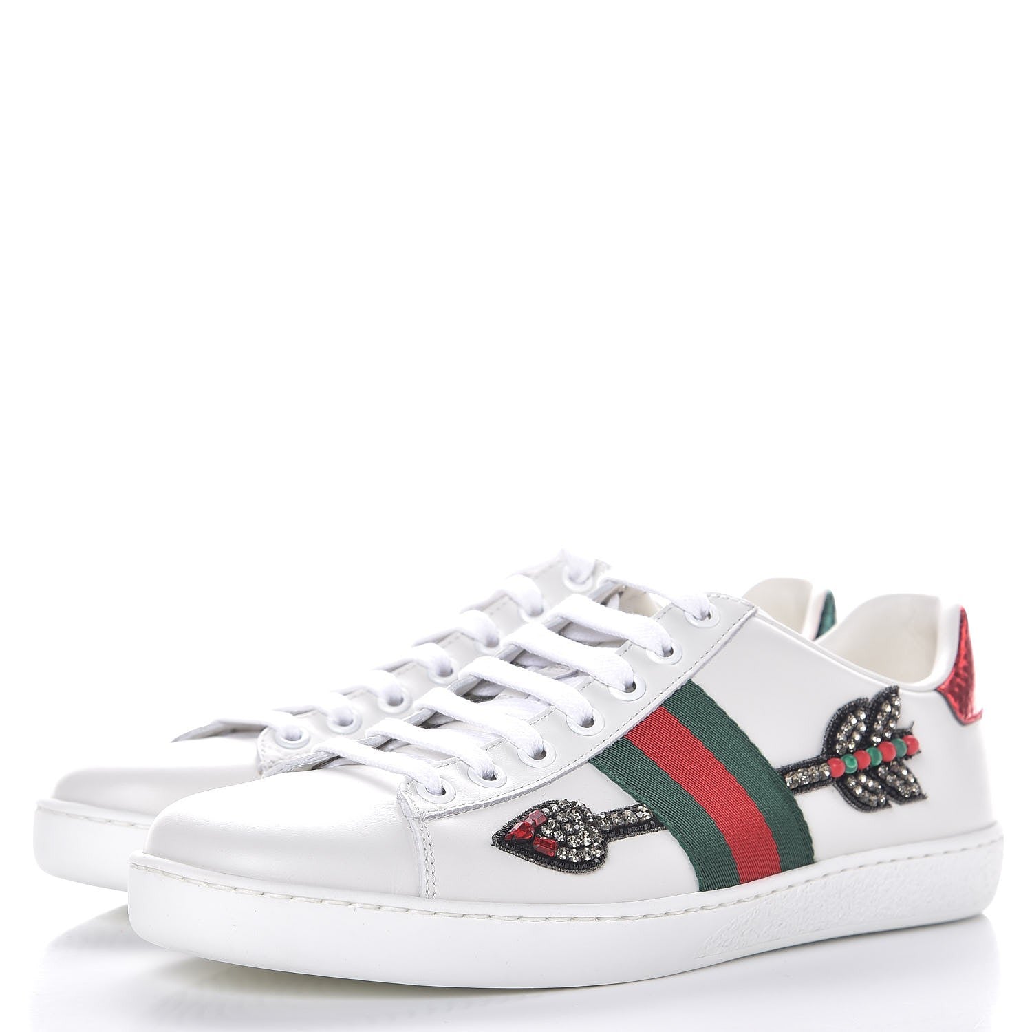 Gucci Calfskin Web Studded Arrow Ace Sneakers 36.5 White 3 of 12