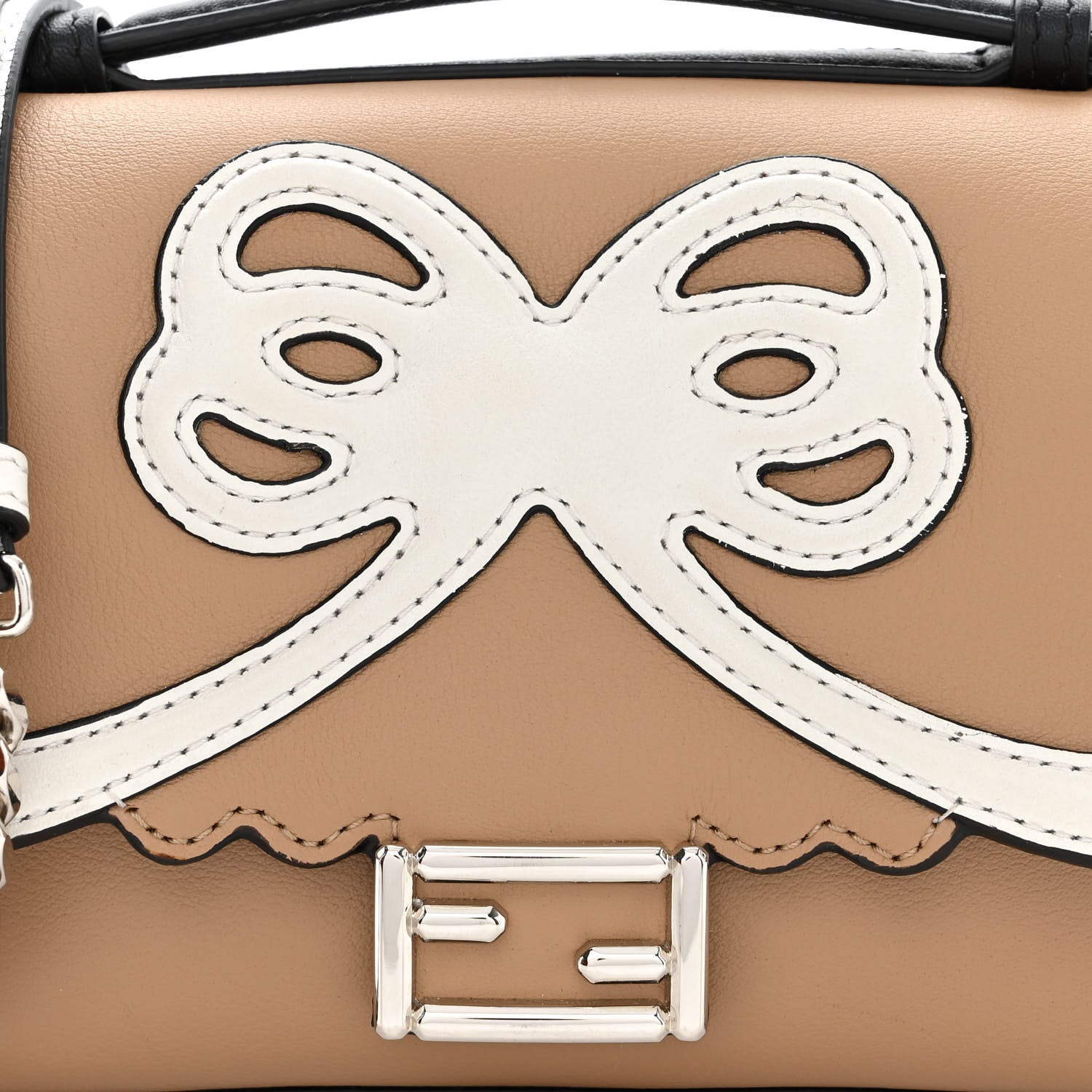 Fendi Vitello Dolce Flowers and Bows Scalloped Double Baguette Cuoio Blue Multicolor 9 of 13