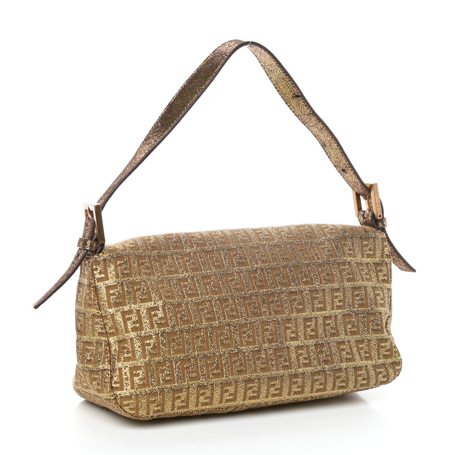Fendi Metallic Jacquard Zucchino Suede Baguette Peltro Argento Sabbia 3 of 13