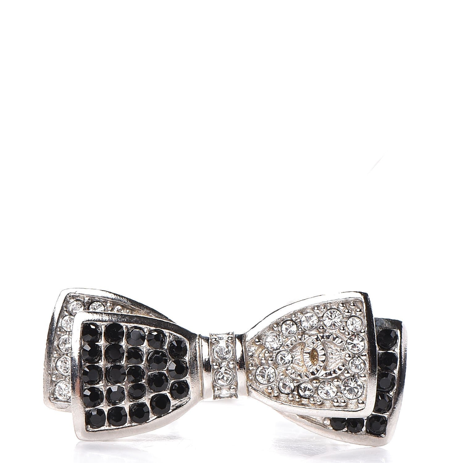 Chanel Crystal Bow Ring 6 Black Silver 1 of 5