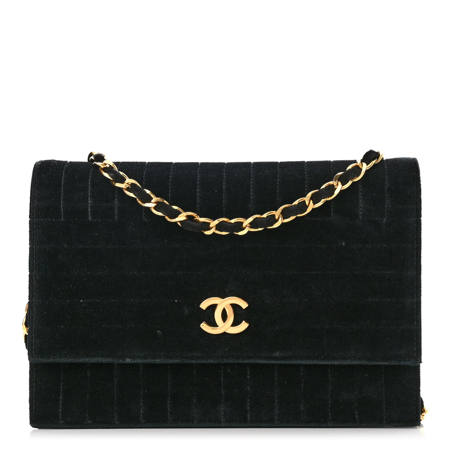 Chanel Velvet Vertical Horizontal Quilt Single Flap Black 1 of 11