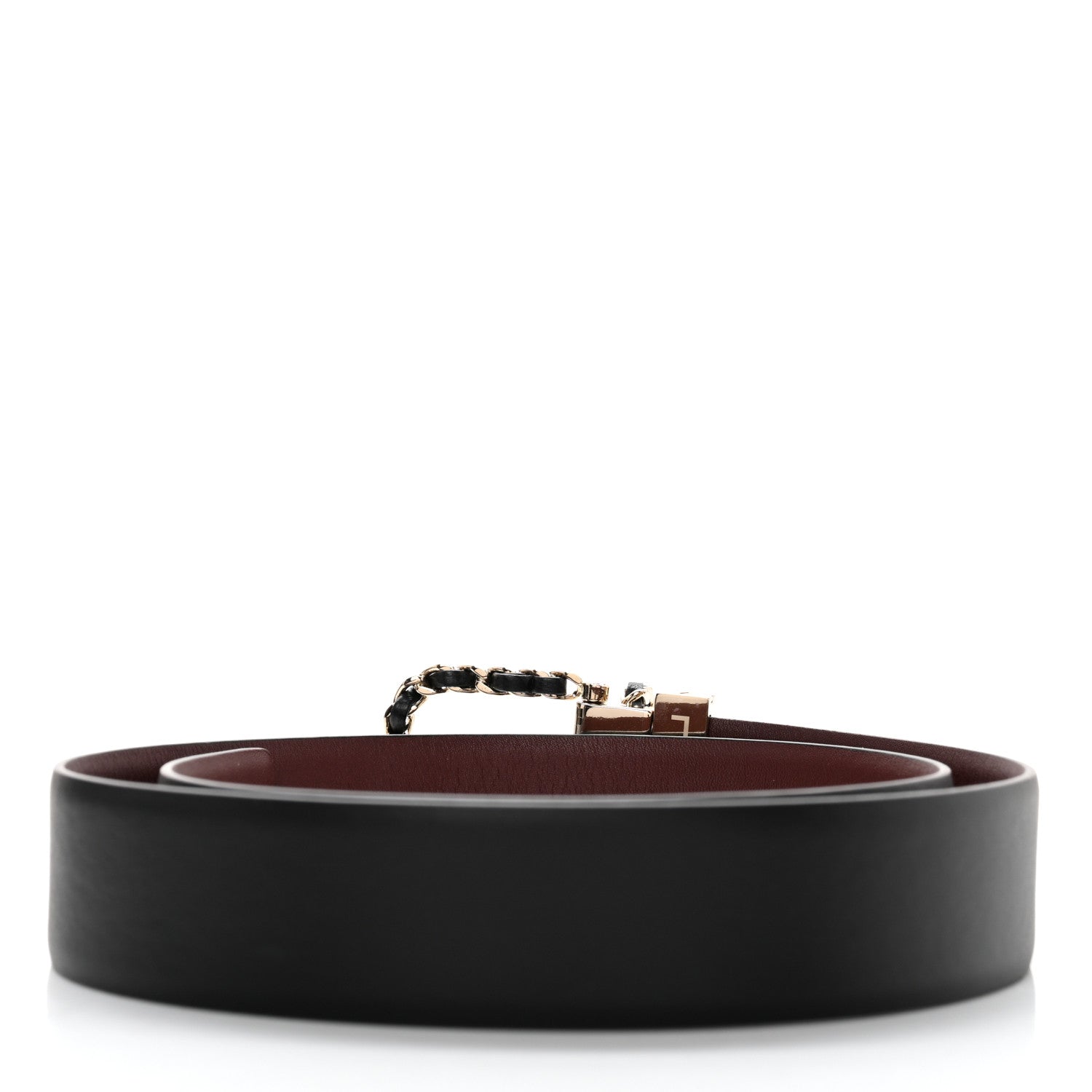 Chanel Calfskin Lambskin Metal Chain Reversible Belt 70 28 Black Burgundy 3 of 9