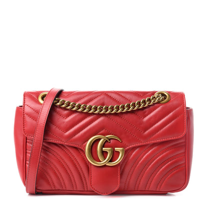 Gucci Calfskin Matelasse Small GG Marmont Shoulder Bag Hibiscus Red 1 of 10