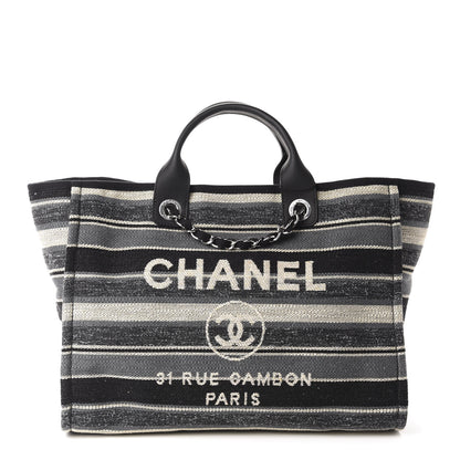 Chanel Striped Canvas Medium Deauville Tote Black 1 of 10