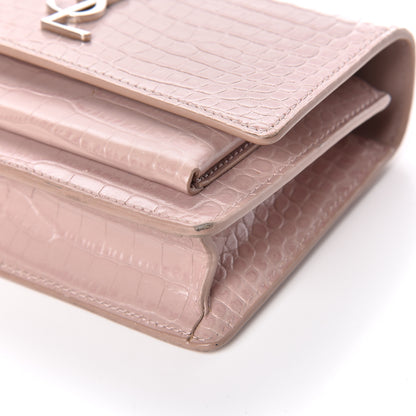 Saint Laurent Calfskin Crocodile Embossed Monogram Sunset Chain Wallet Soft Nude 9 of 12