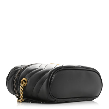 Gucci Calfskin Matelasse Chevron Mini GG Marmont Top Handle Bag Black 4 of 10