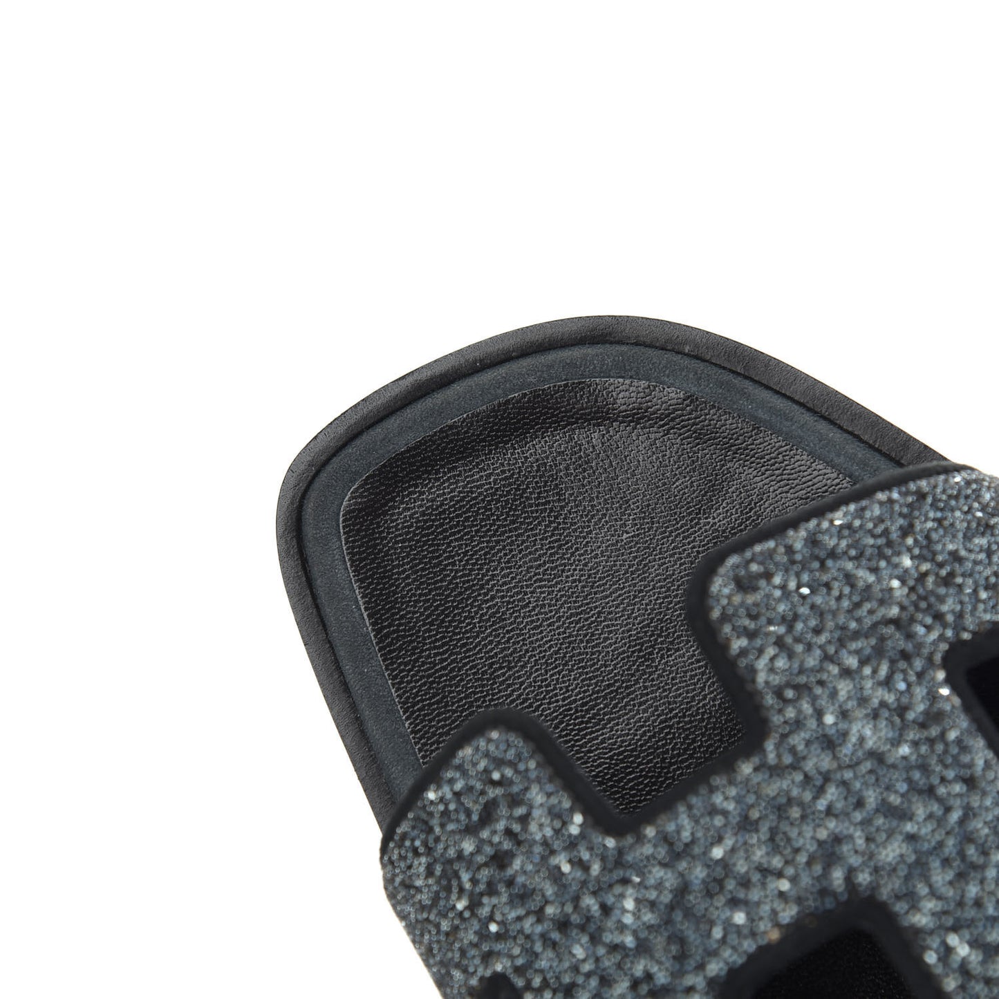 Suede Goatskin Crystal Oran Sandals 35.5 Bleu Gris