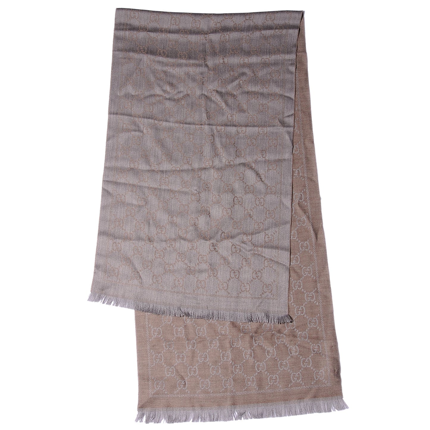 Wool Monogram Fringe Scarf Gray