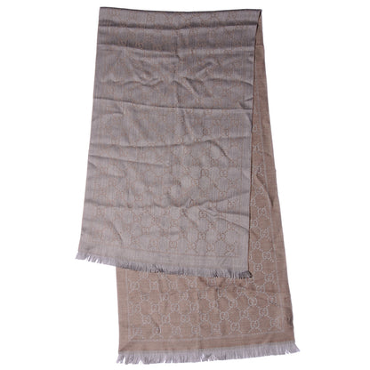 Gucci Wool Monogram Fringe Scarf Gray 1 of 3