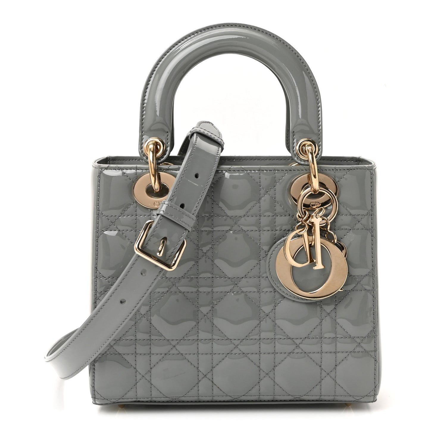 Patent Cannage Small Lady Dior Grey